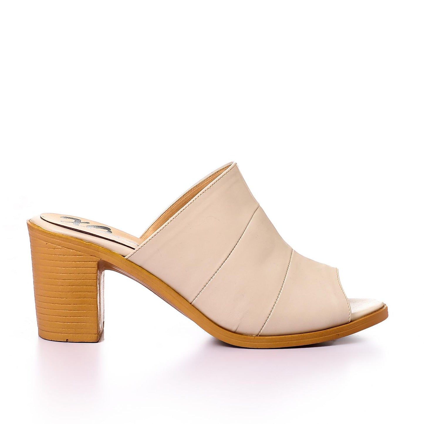 Beige Open Toe Heeled Slipper