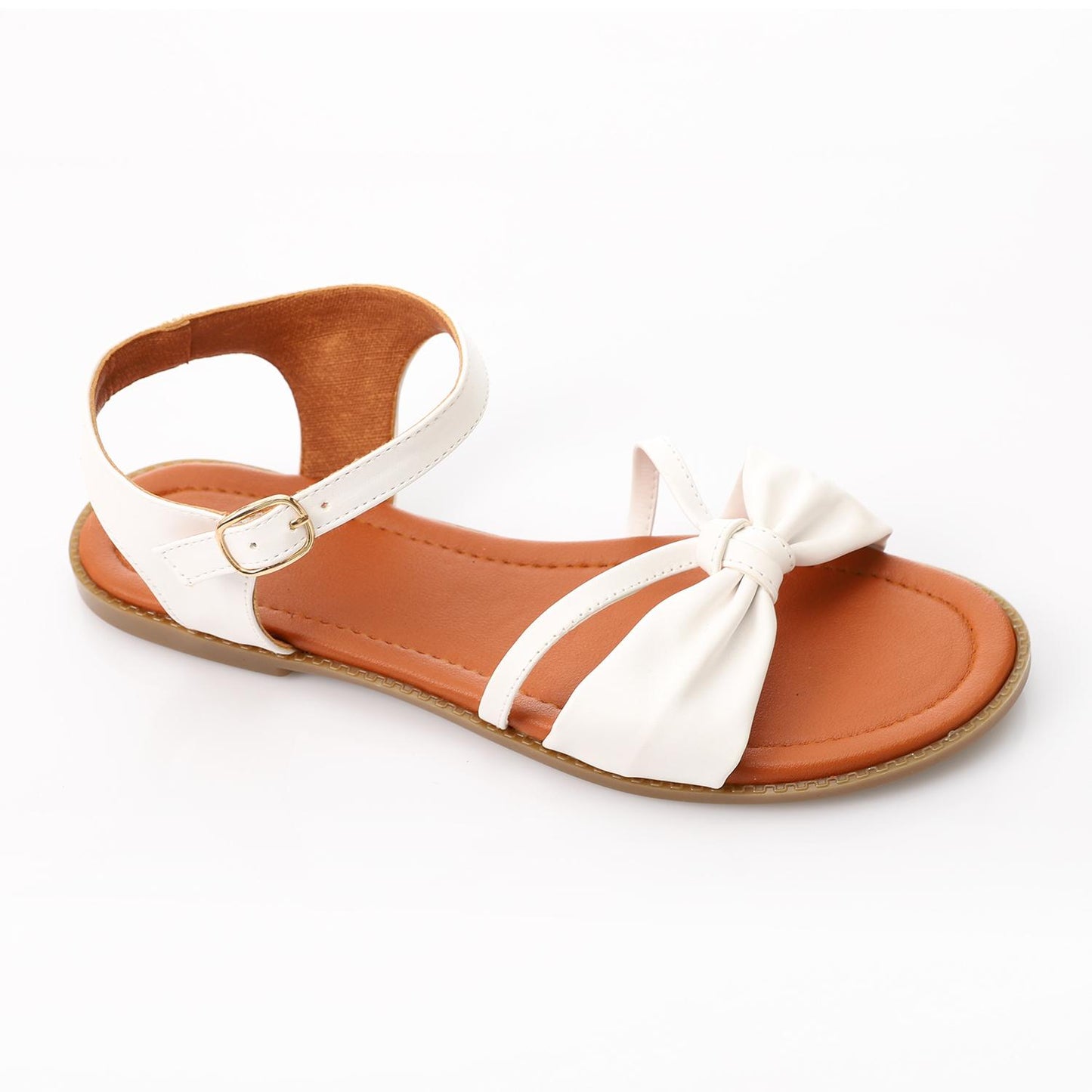 White Ankle Buckle Flat Sandal