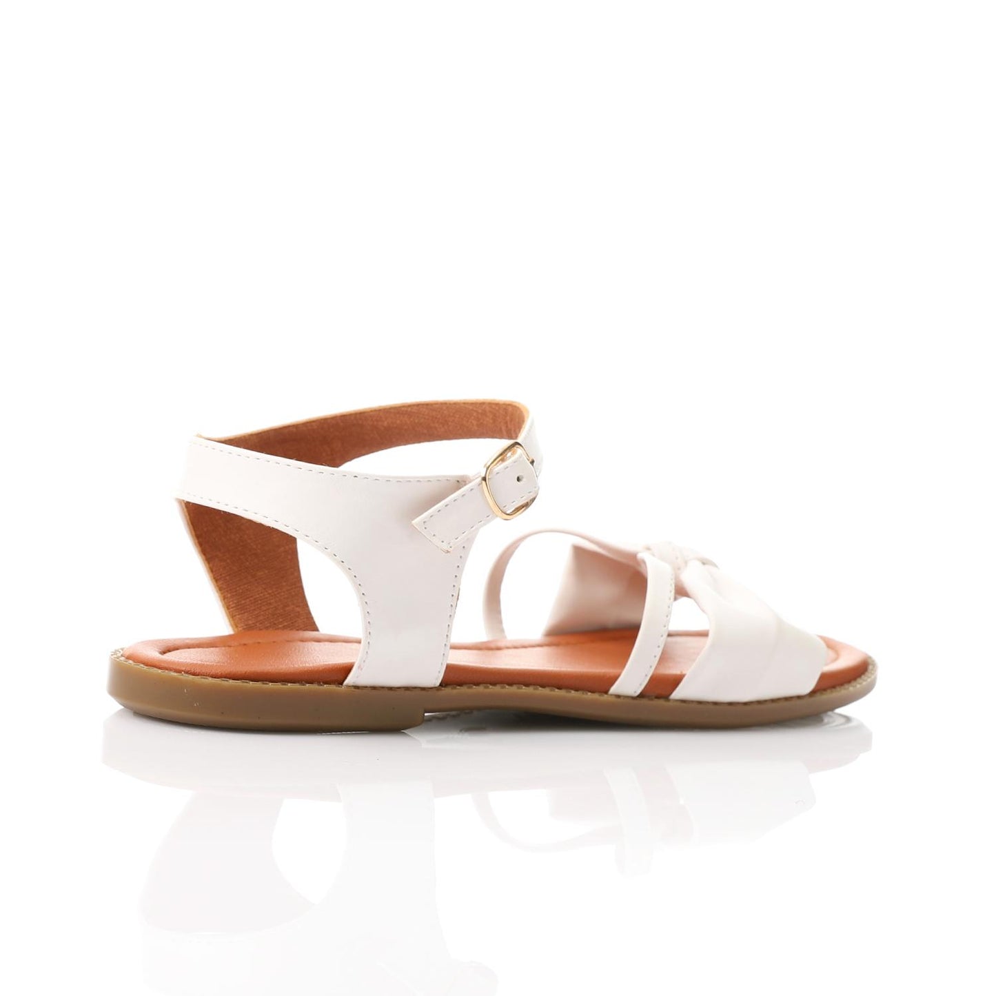 White Ankle Buckle Flat Sandal