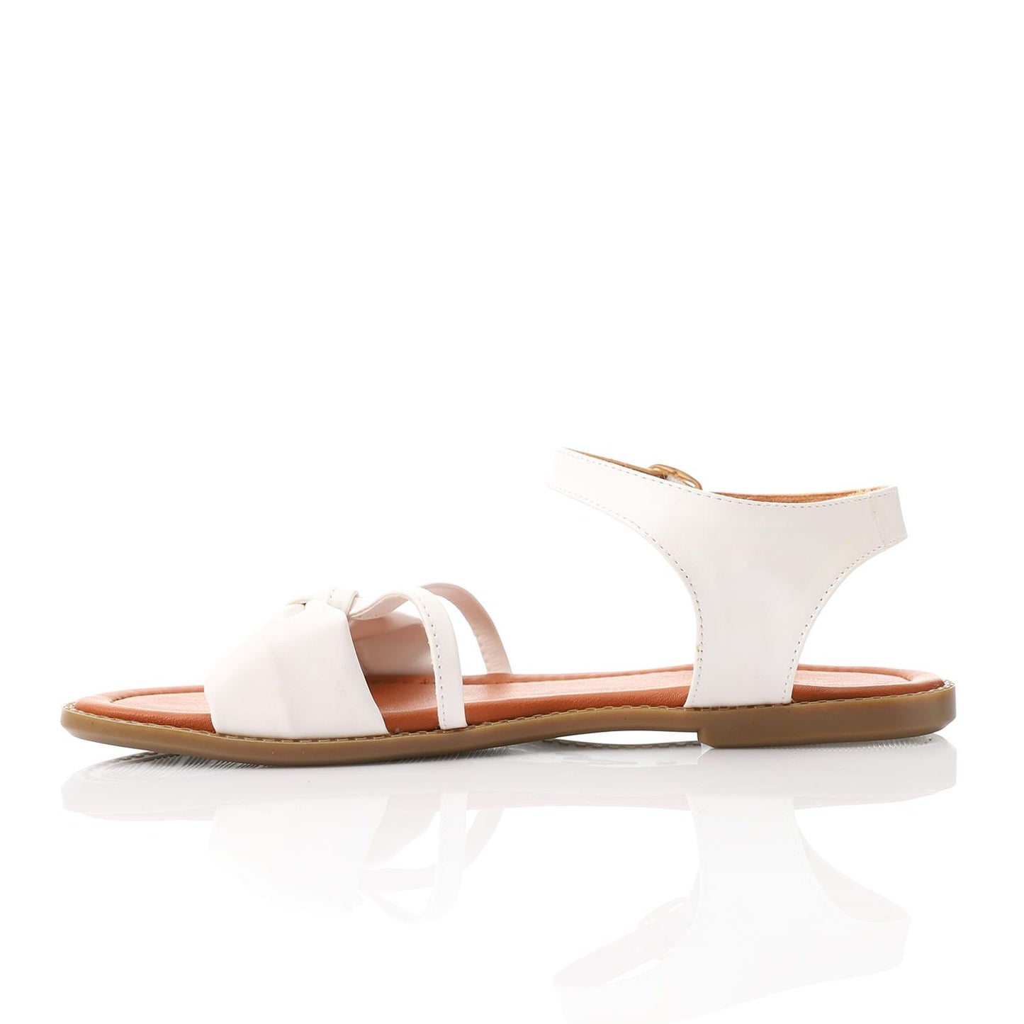 White Ankle Buckle Flat Sandal