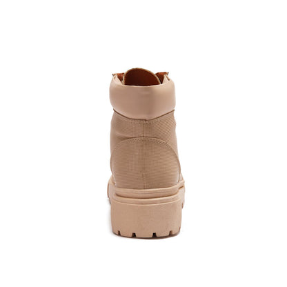 Beige Textured Leather Ankle Boot