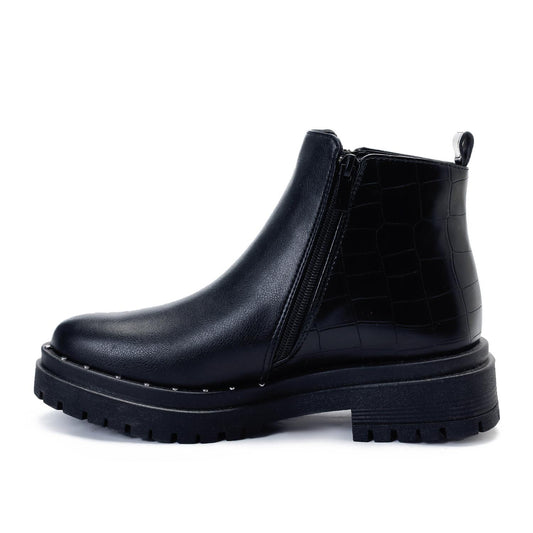 Black Two Side Zippers Ankle Boot