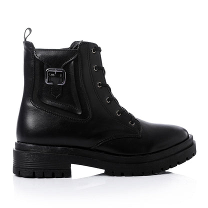 Black Half Boot with Decorative Buckle