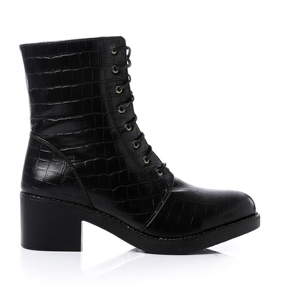 Black Wide Heel Half Boot