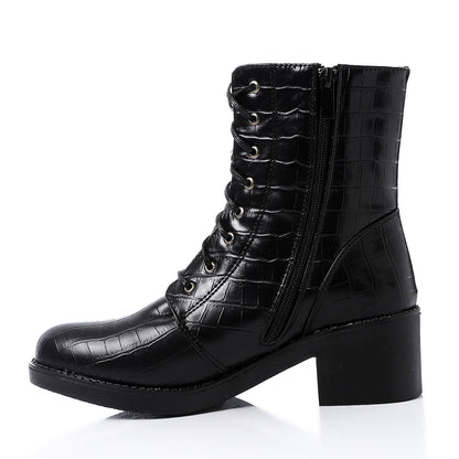 Black Wide Heel Half Boot