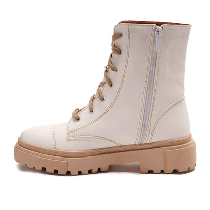White Combat Boot with Side Zip-Up