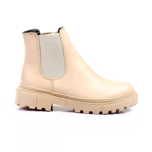 Beige Elastic Side Ankle Boot