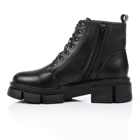 Black Casual Zip-up Ankle Boot
