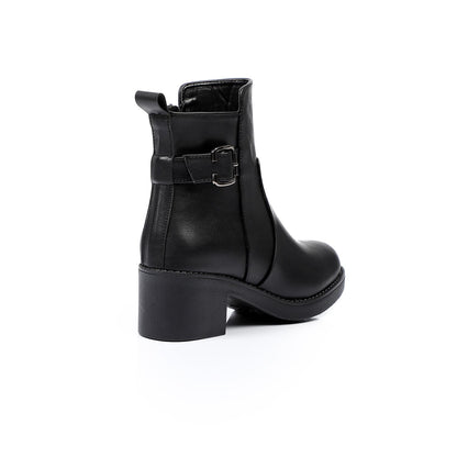 Black Side Buckle Ankle Boot