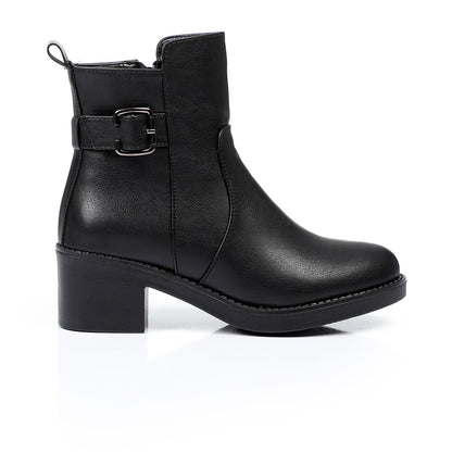 Black Side Buckle Ankle Boot