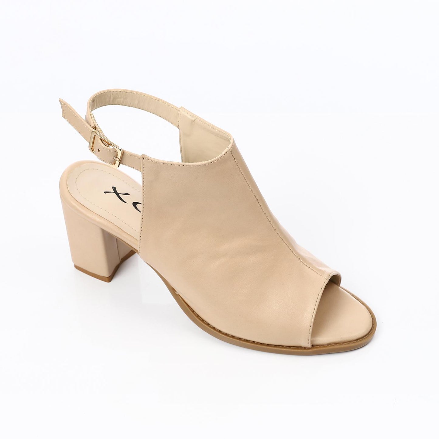 Beige Ankle Buckle Heeled Sandal