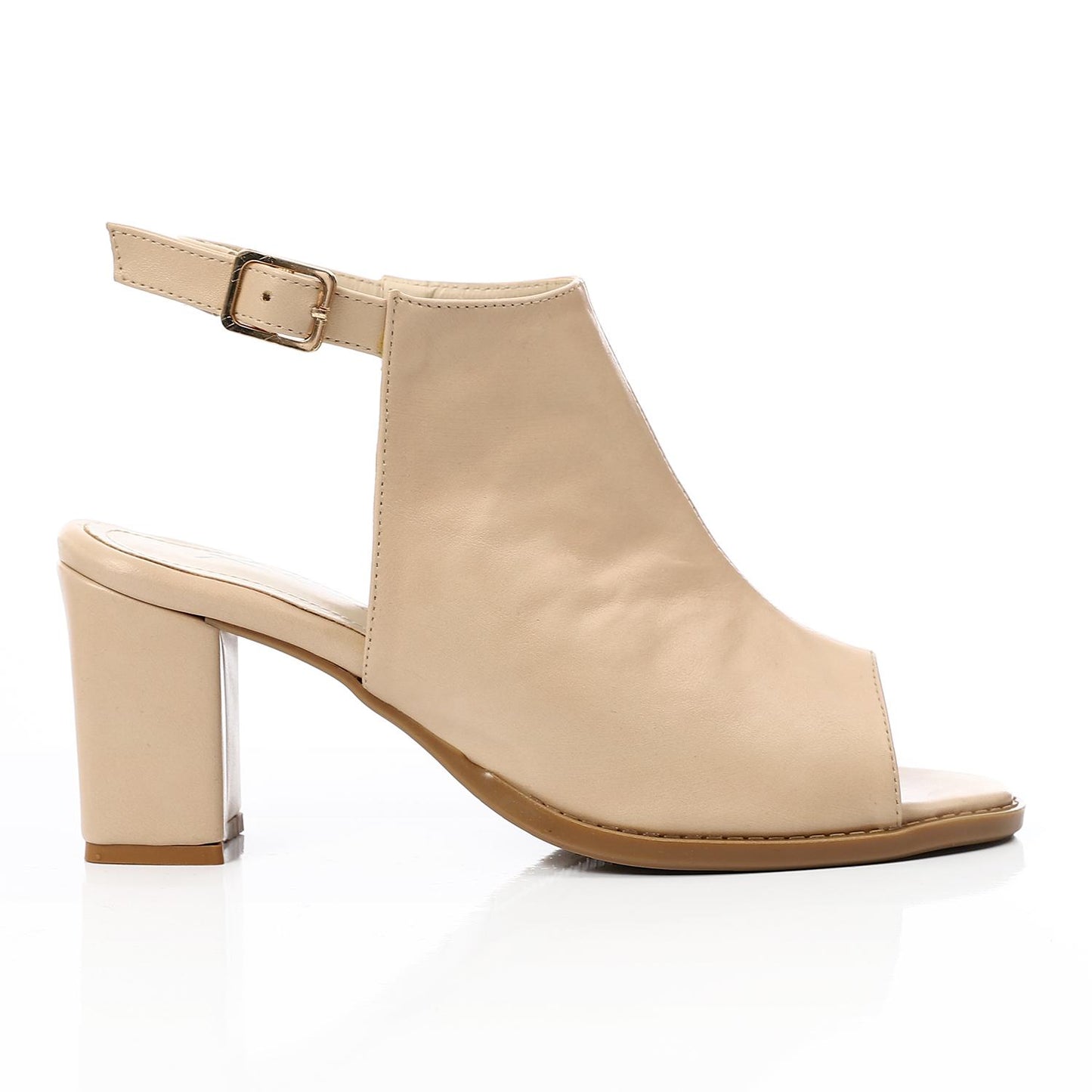 Beige Ankle Buckle Heeled Sandal