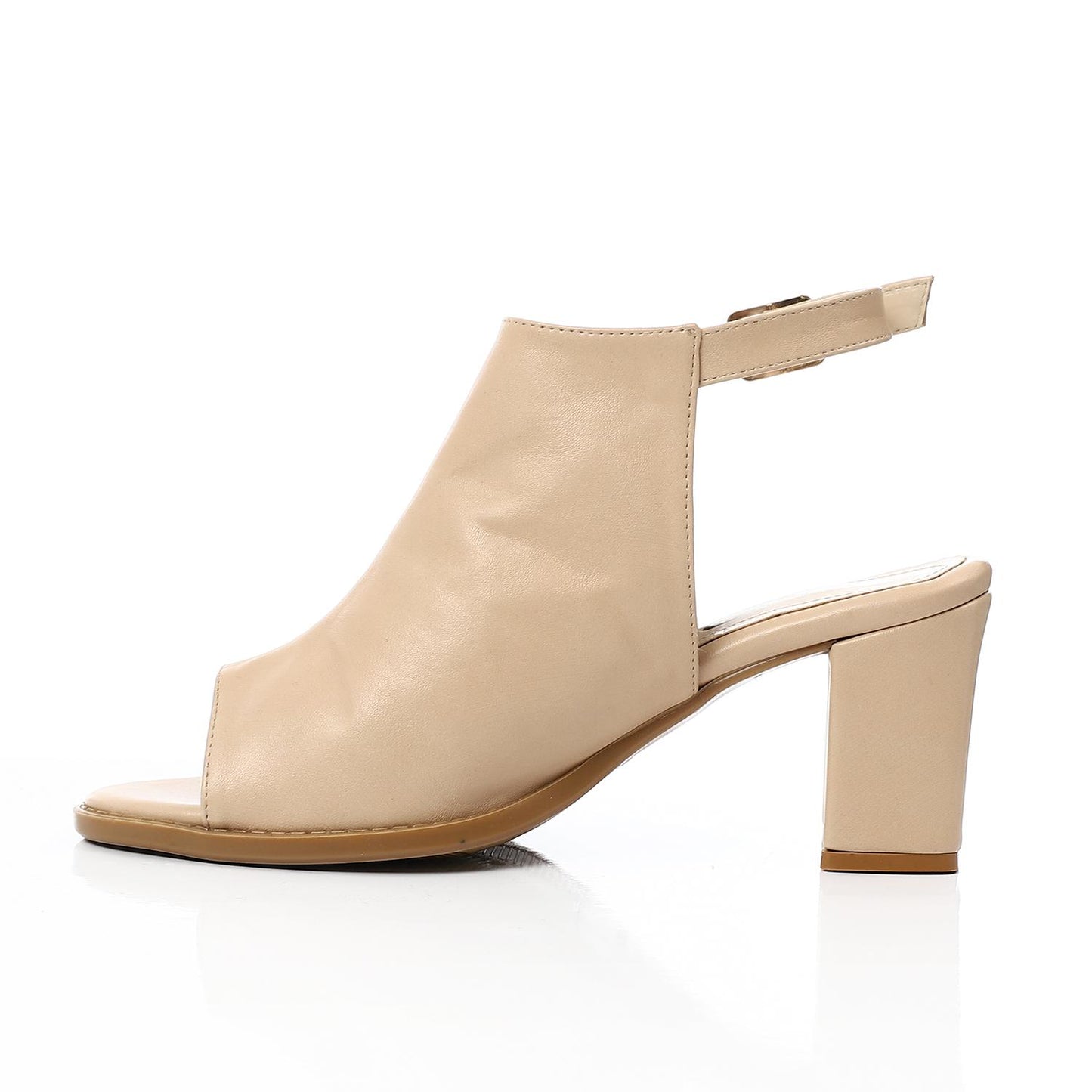 Beige Ankle Buckle Heeled Sandal