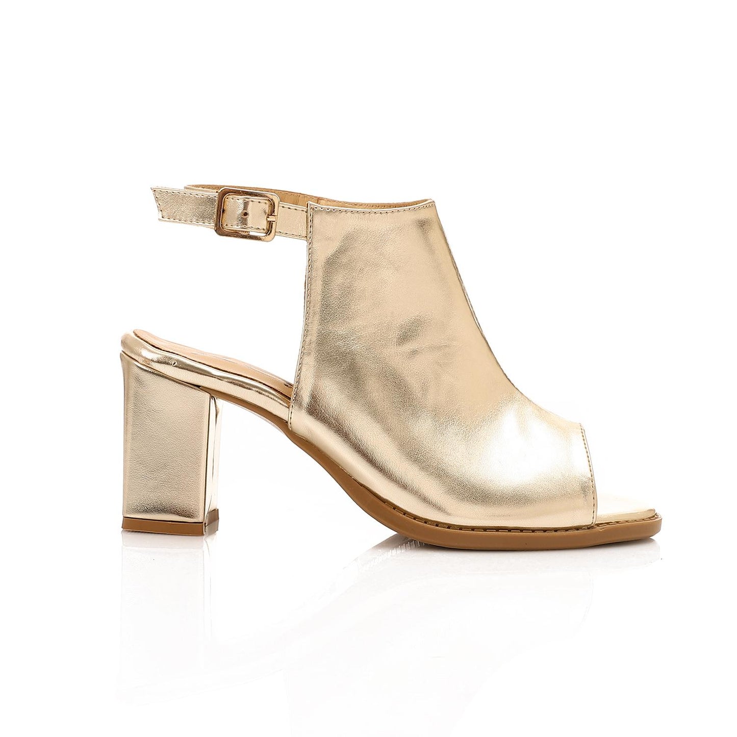 Gold Ankle Buckle Heeled Sandal