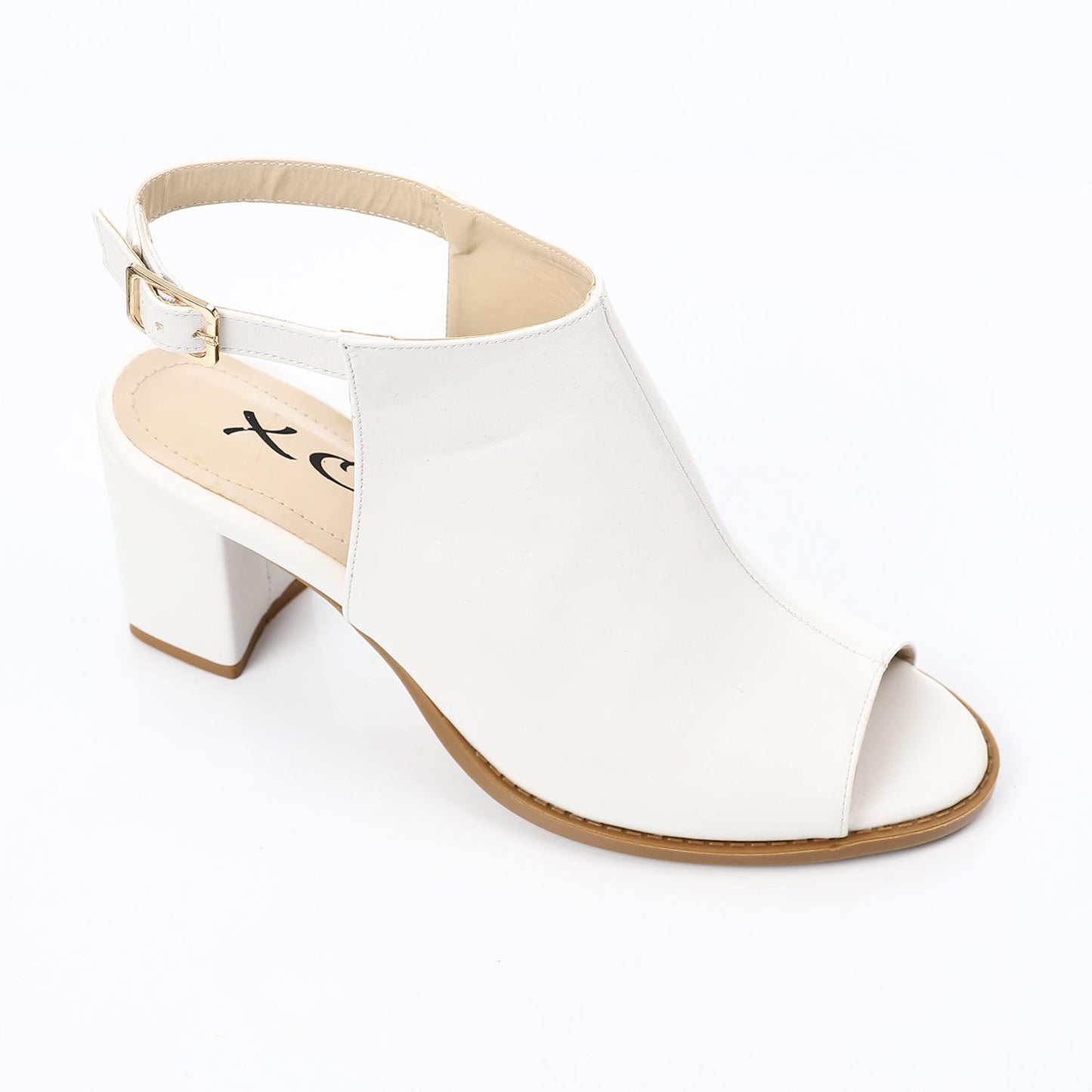 White Ankle Buckle Heeled Sandal