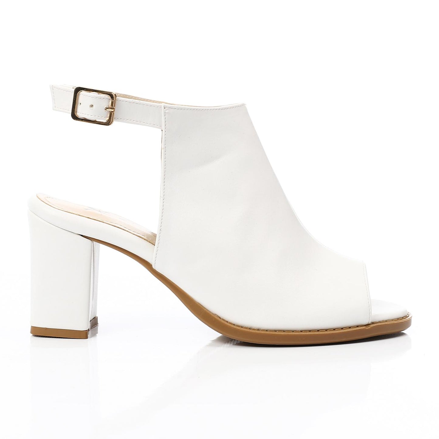 White Ankle Buckle Heeled Sandal