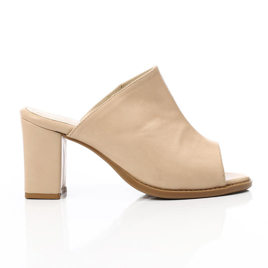 Beige Open Toecap Heeled Slipper