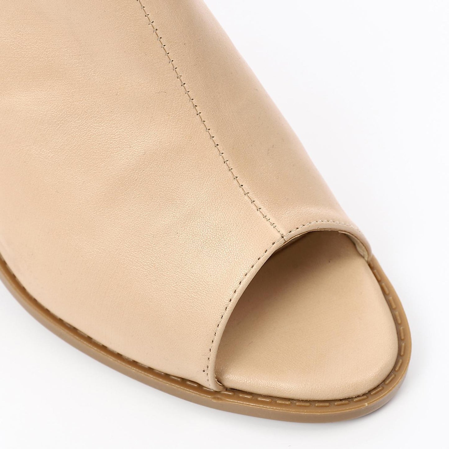 Beige Open Toecap Heeled Slipper