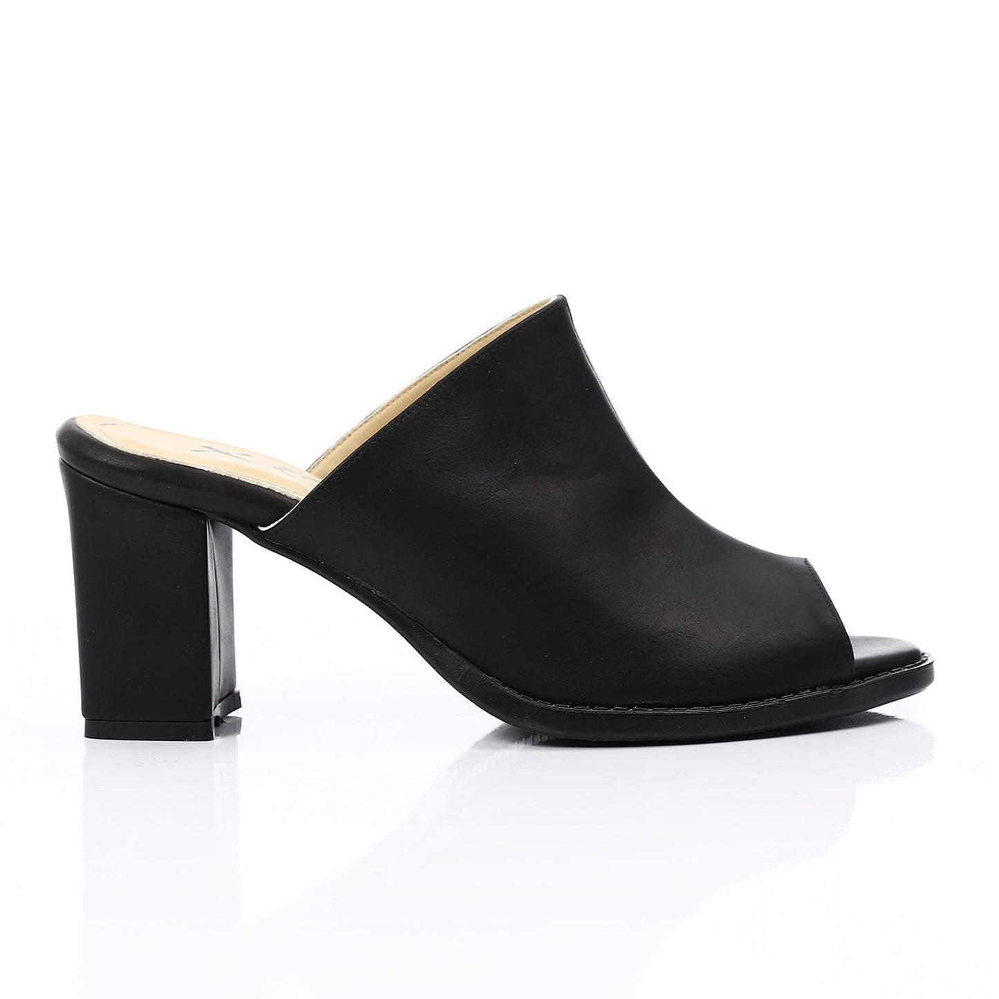 Black Open Toecap Heeled Slipper