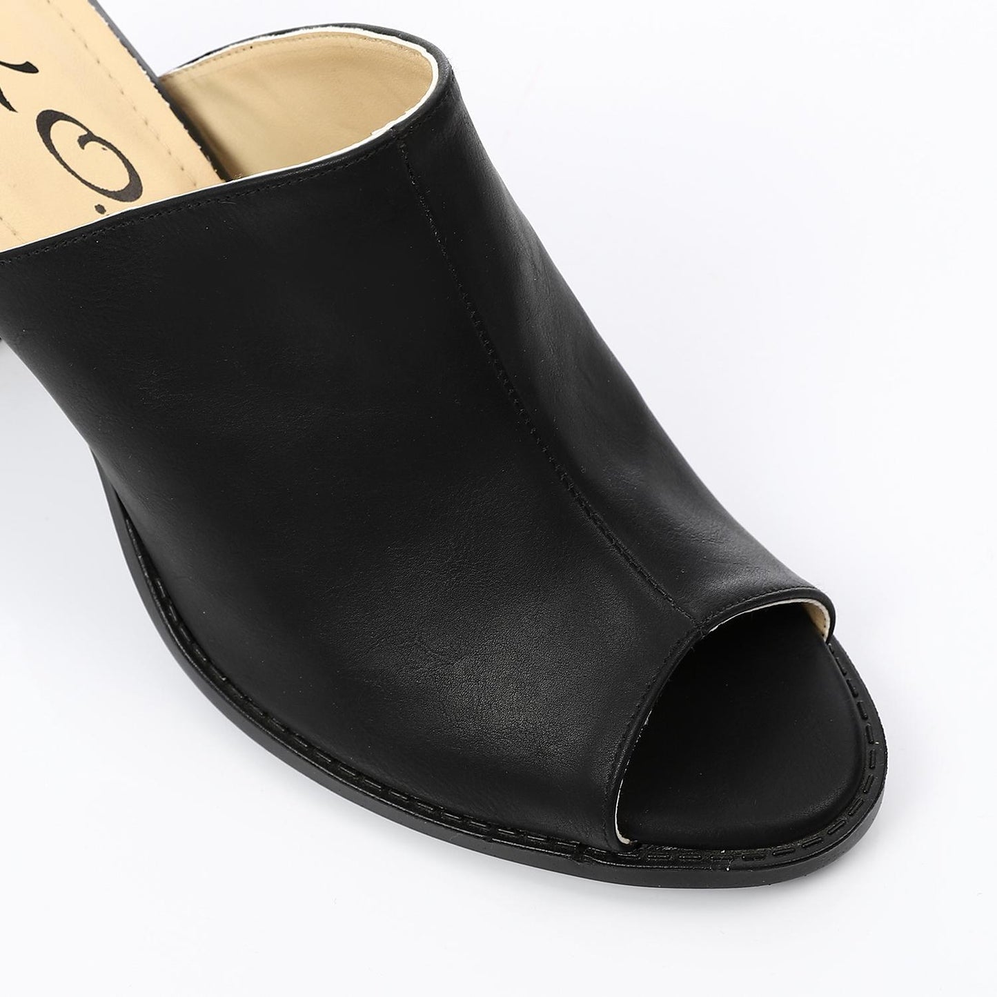 Black Open Toecap Heeled Slipper