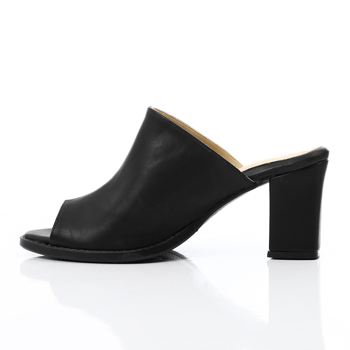 Black Open Toecap Heeled Slipper