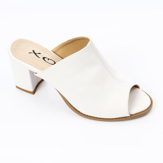 White Open Toecap Heeled Slipper