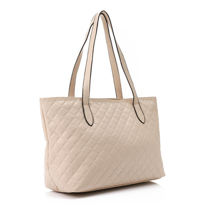 Beige Stitched Leather Shoulder Bag