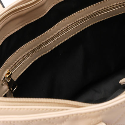 Beige Stitched Leather Shoulder Bag