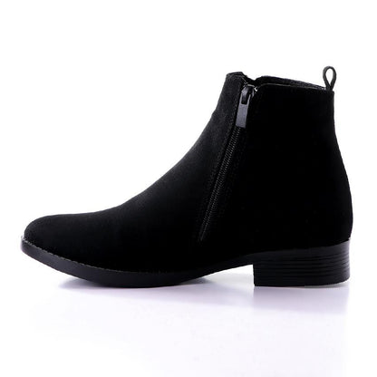 Black Side Zipper Suede Ankle Boot