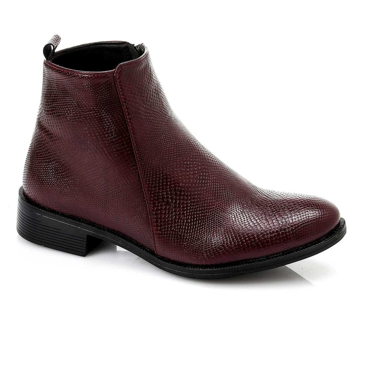 Burgundy Textured Leather Ankle Boot