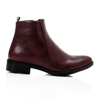 Burgundy Textured Leather Ankle Boot