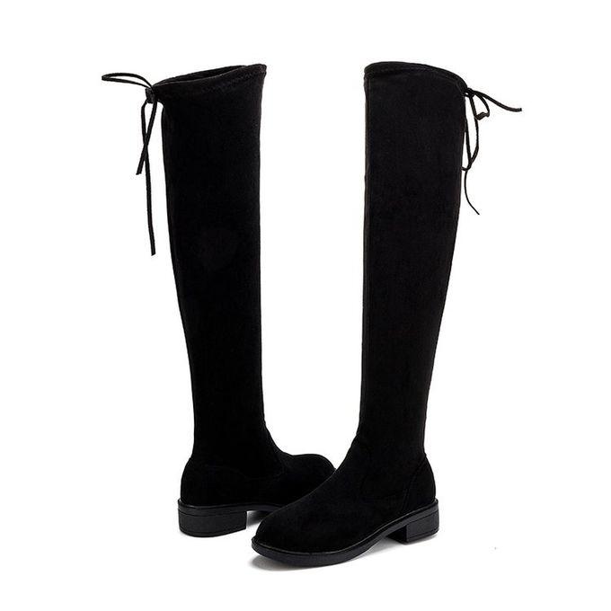 Black Suede Leather Knee High Boot