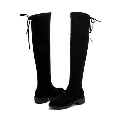 Black Suede Leather Knee High Boot