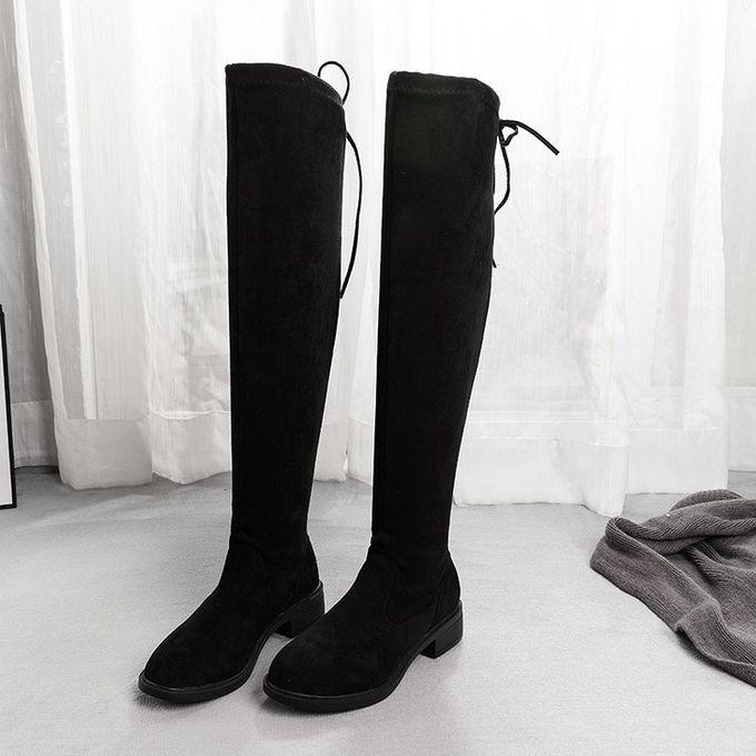 Black Suede Leather Knee High Boot