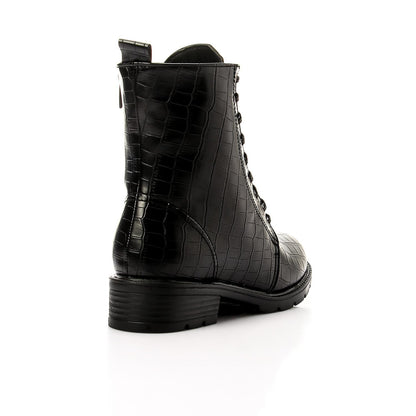 Black Textured Leather Half Boot