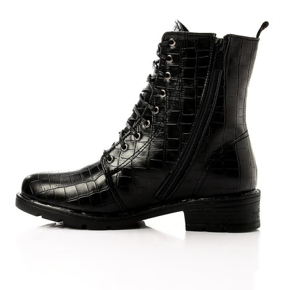 Black Textured Leather Half Boot