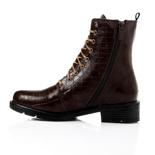 Brown Textured Leather Half Boot