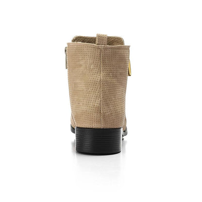 Beige Textured Leather Ankle Boot