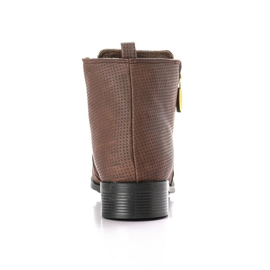 Brown Textured Leather Ankle Boot