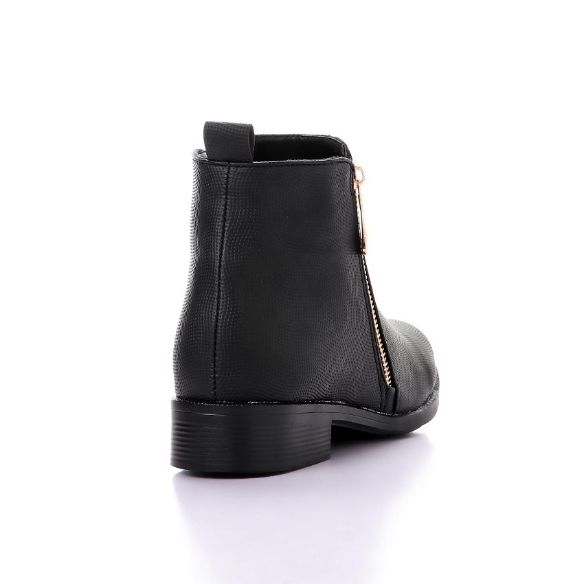 Black Textured Leather Ankle Boot