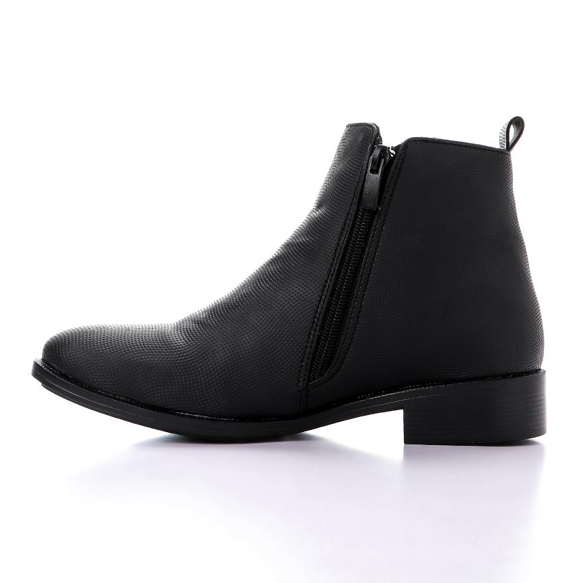 Black Textured Leather Ankle Boot