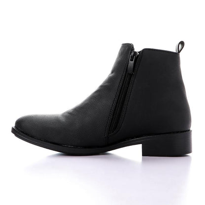 Black Textured Leather Ankle Boot