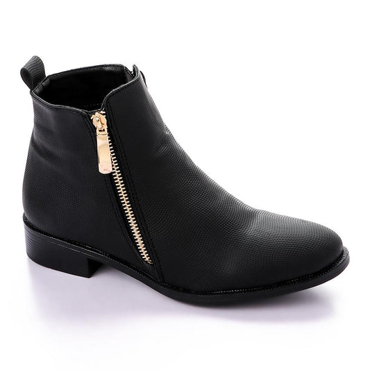 Black Textured Leather Ankle Boot