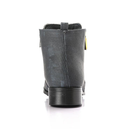 Navy Textured Leather Ankle Boot