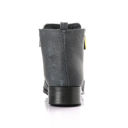 Navy Textured Leather Ankle Boot