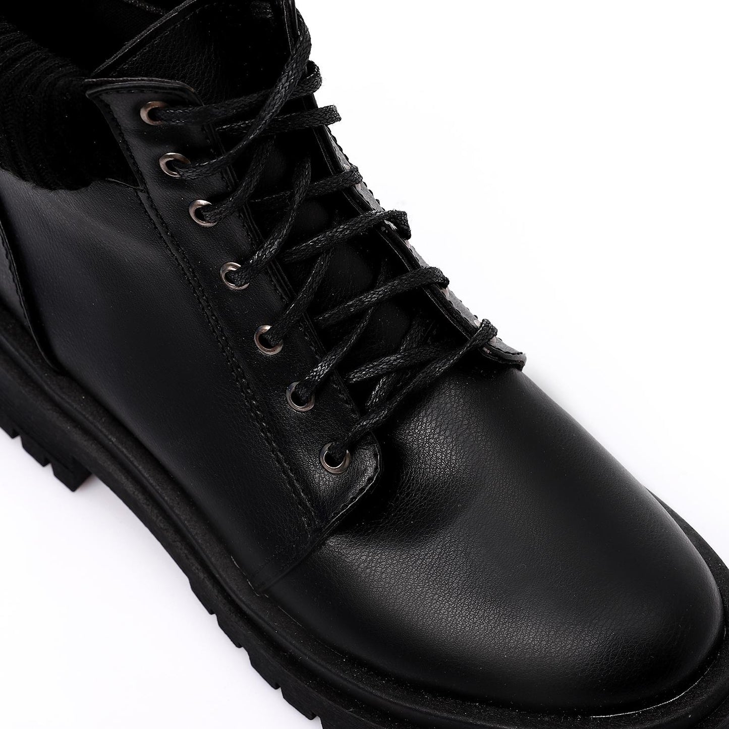 Black Wool Neck Leather Ankle Boot