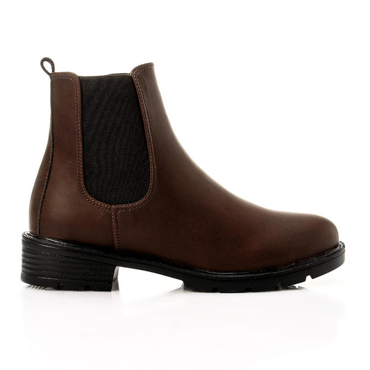 Brown Side Elastic Ankle Boot