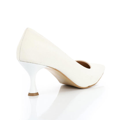 White Slip-on Ribbed High Heels