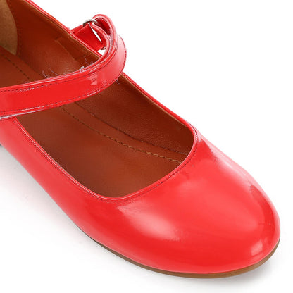 Red Shiny Leather Ballerina for Teen Girls