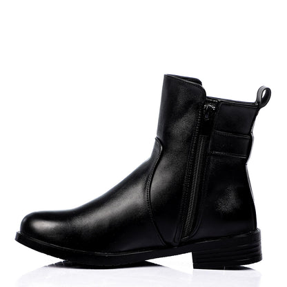 Stylish Zip-up Leather Half Boots